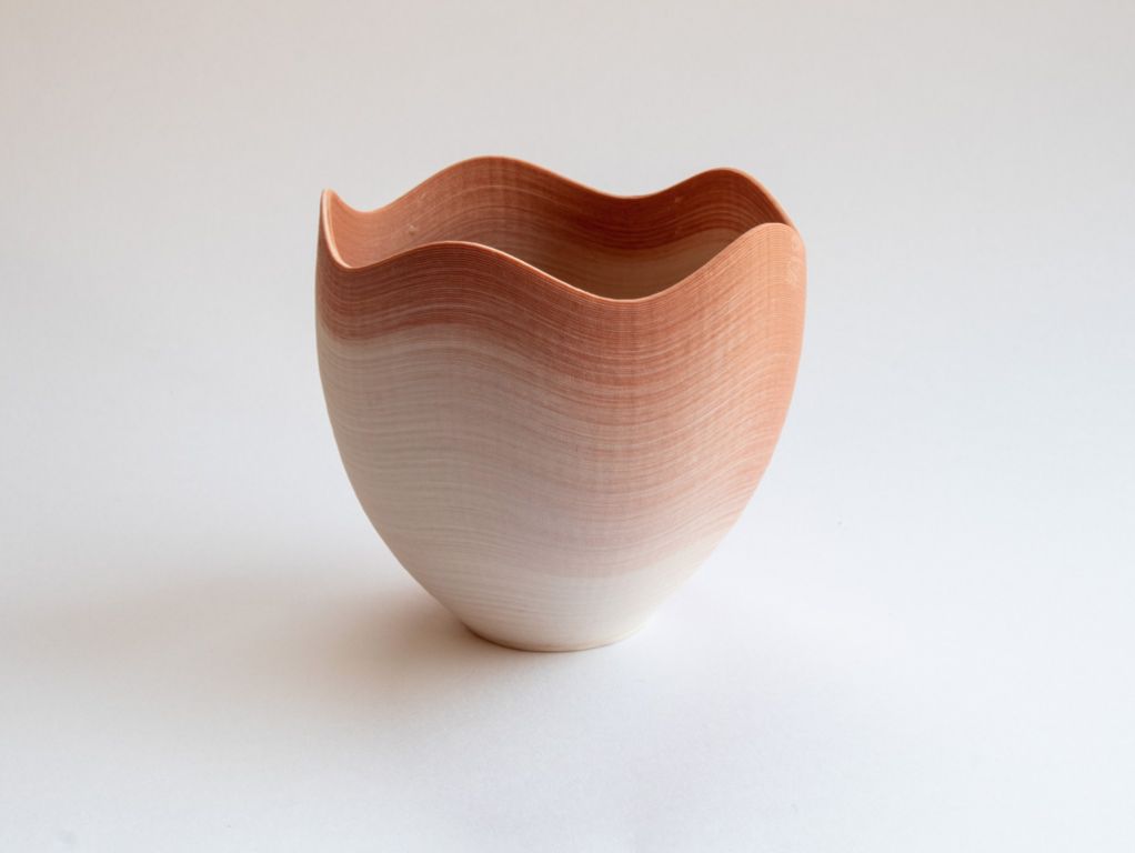wave bowl, red/white porcelain