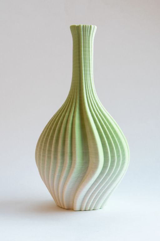bark bottle, green/white porcelain