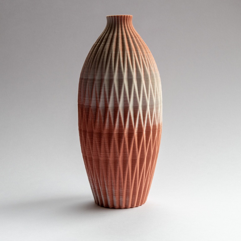 bark bottle, terracotta/white porcelain