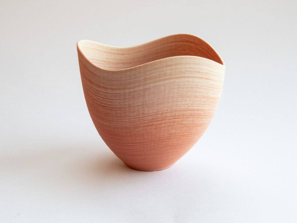 wave bowl, red/white porcelain